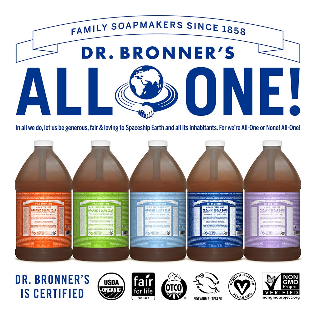 Dr. Bronner’s - Organic Sugar Soap (Baby Unscented, 64 Ounce) - Made with Organic Oils, Sugar & Shikakai Powder, 4-in-1 Use: Hands, Body, Face and Hair, Moisturizes & Nourishes, No Added Fragrance : Beauty & Personal Care