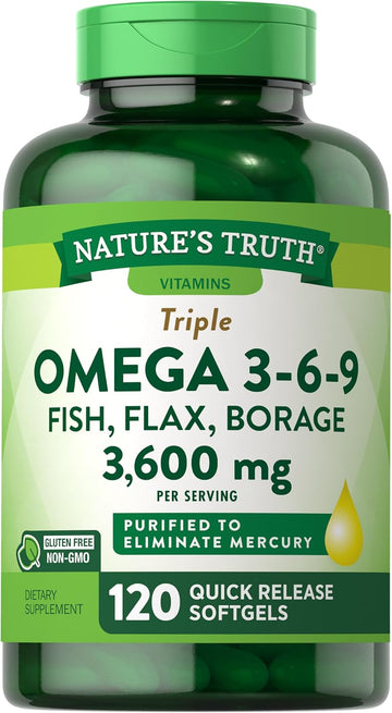Nature'S Truth Omega 3-6-9 Softgels | 3600Mg | 120 Count | Fish, Flax, & Borage Oil | Triple Strength | Non-Gmo & Gluten Free Supplement