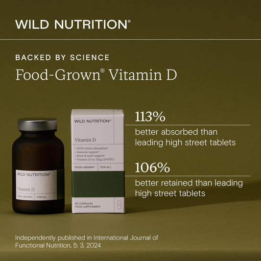 Wild Nutrition Food Grown® Vitamin D Supplements | High Strength Vitamin D 1000Iu For Muscle, Bone, And Immune Support | 30 Capsules