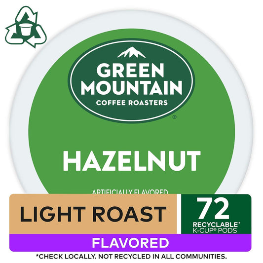 Green Mountain Coffee Roasters Hazelnut Keurig Single-Serve K-Cup pods, Light Roast Coffee, 72 Count (6 Packs of 12)