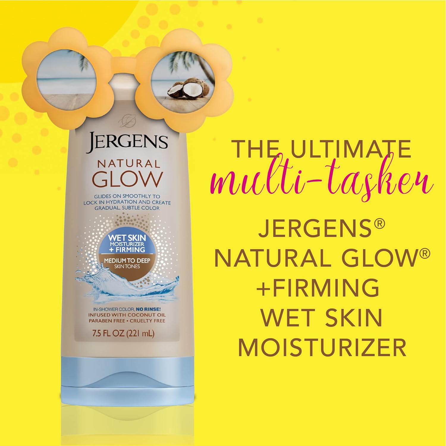 Jergens Natural Glow +FIRMING In-shower Self Tanner Body Lotion, Sunless Tanning for Medium to Tan Skin Tone, Anti Cellulite Firming Moisturizer, Gradual Fake Tan, 7.5 Ounce (Pack of 2) : Beauty & Personal Care