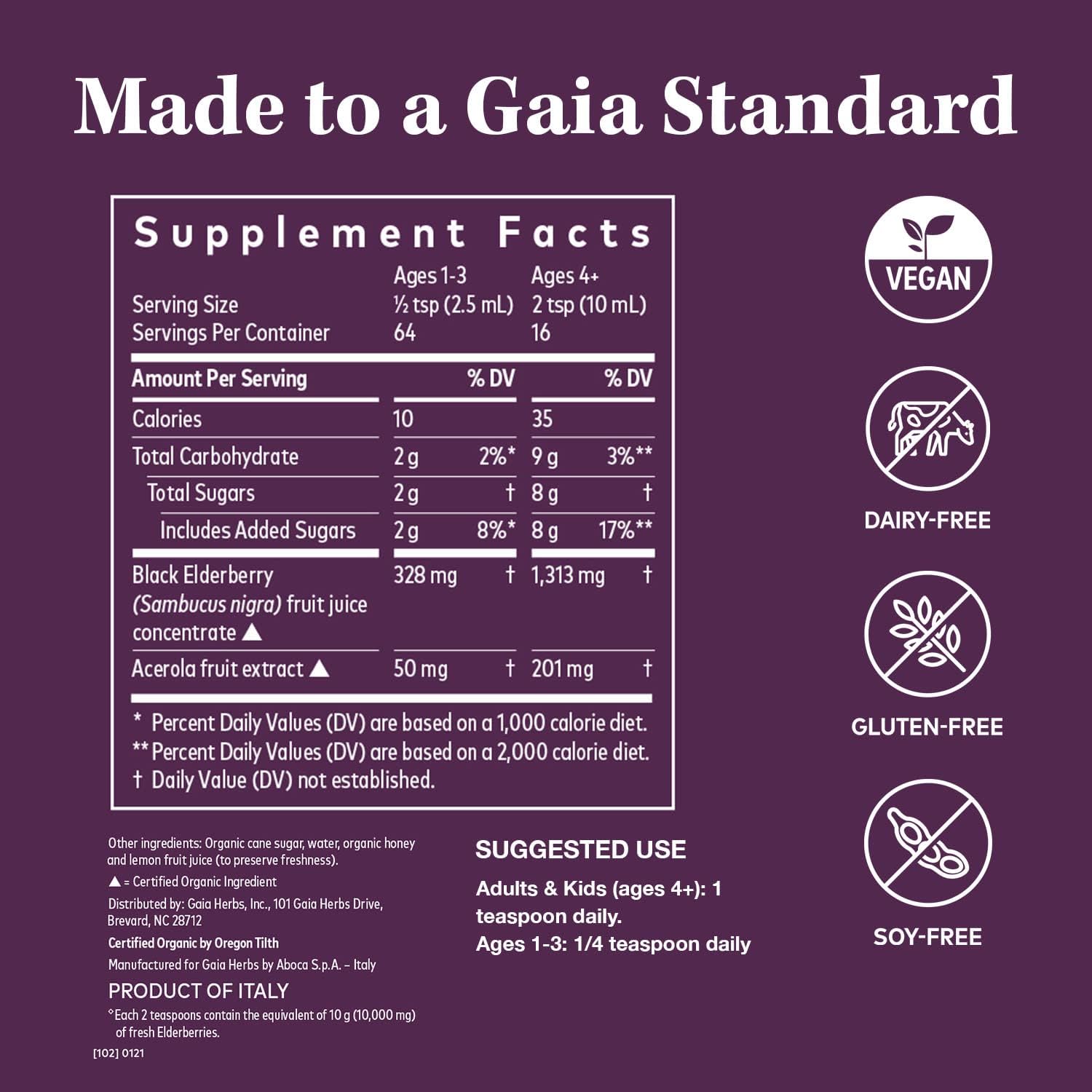 Gaia Herbs Black Elderberry Syrup - Daily Immune Support with Antioxidants, Organic Sambucus Elderberry Supplement, 5.4  