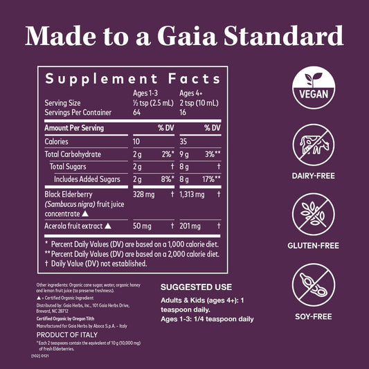 Gaia Herbs Black Elderberry Syrup - Daily Immune Support with Antioxidants, Organic Sambucus Elderberry Supplement, 5.4  