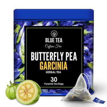 Blue Tea - Butterfly Pea Flower Tea - Garcinia - 30 Count - Plant Based Tea Bag || Super Anti-Oxidant || Caffeine Free - Non-Bitter - Herbal Tea - Flower Based - Vegan | Eco-Conscious Tin Pack