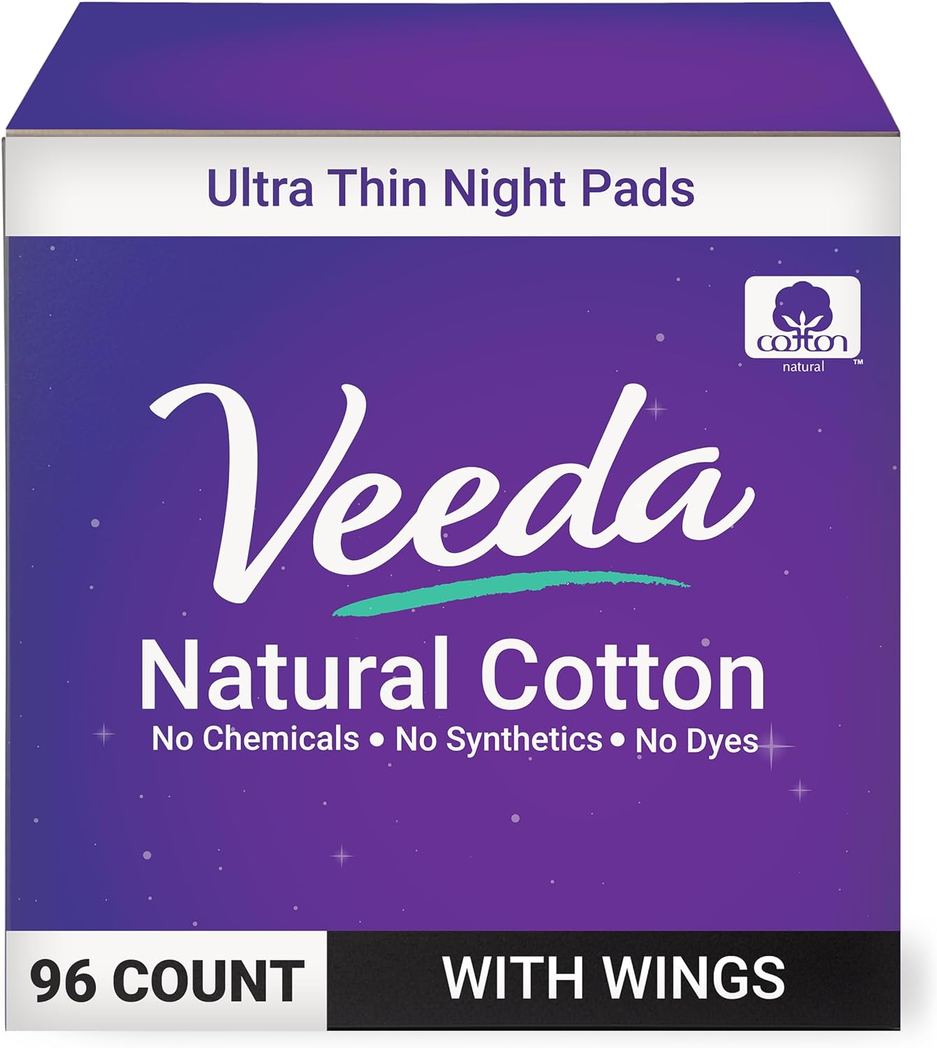 Veeda Ultra Thin Night Pads for Women - Super Absorbent Overnight Pads with Wings - Feminine Pads with Overnight Absorbency - Unscented & Chlorine Free Sanitary Napkins - 96 Count