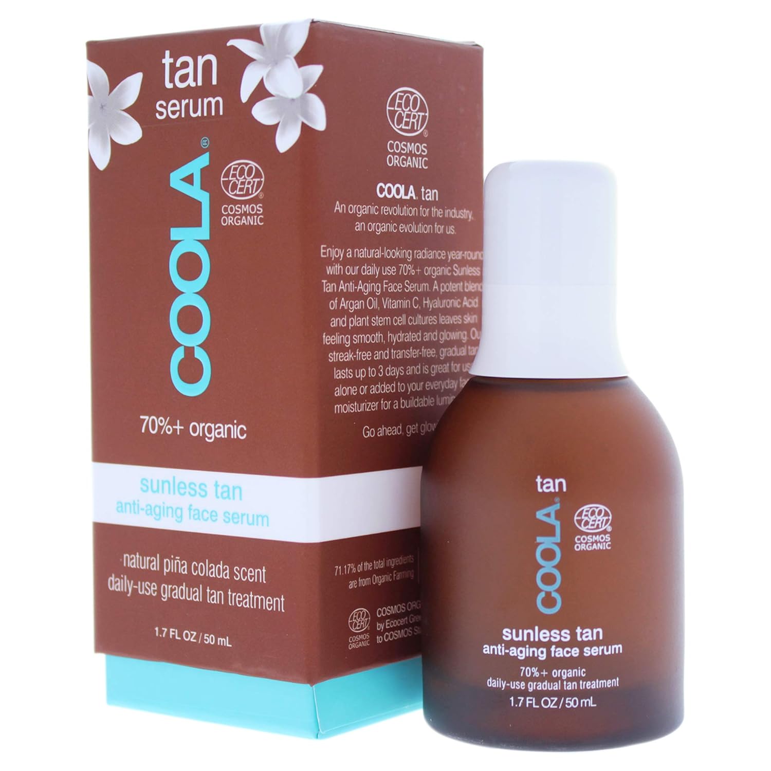 COOLA Organic Sunless Self Tanner Face Serum, Dermatologist Tested Anti-Aging Skin Care Infused with Hyaluronic Acid, Vegan and Non-GMO, Piña Colada, 1.7 Fl Oz : Beauty & Personal Care