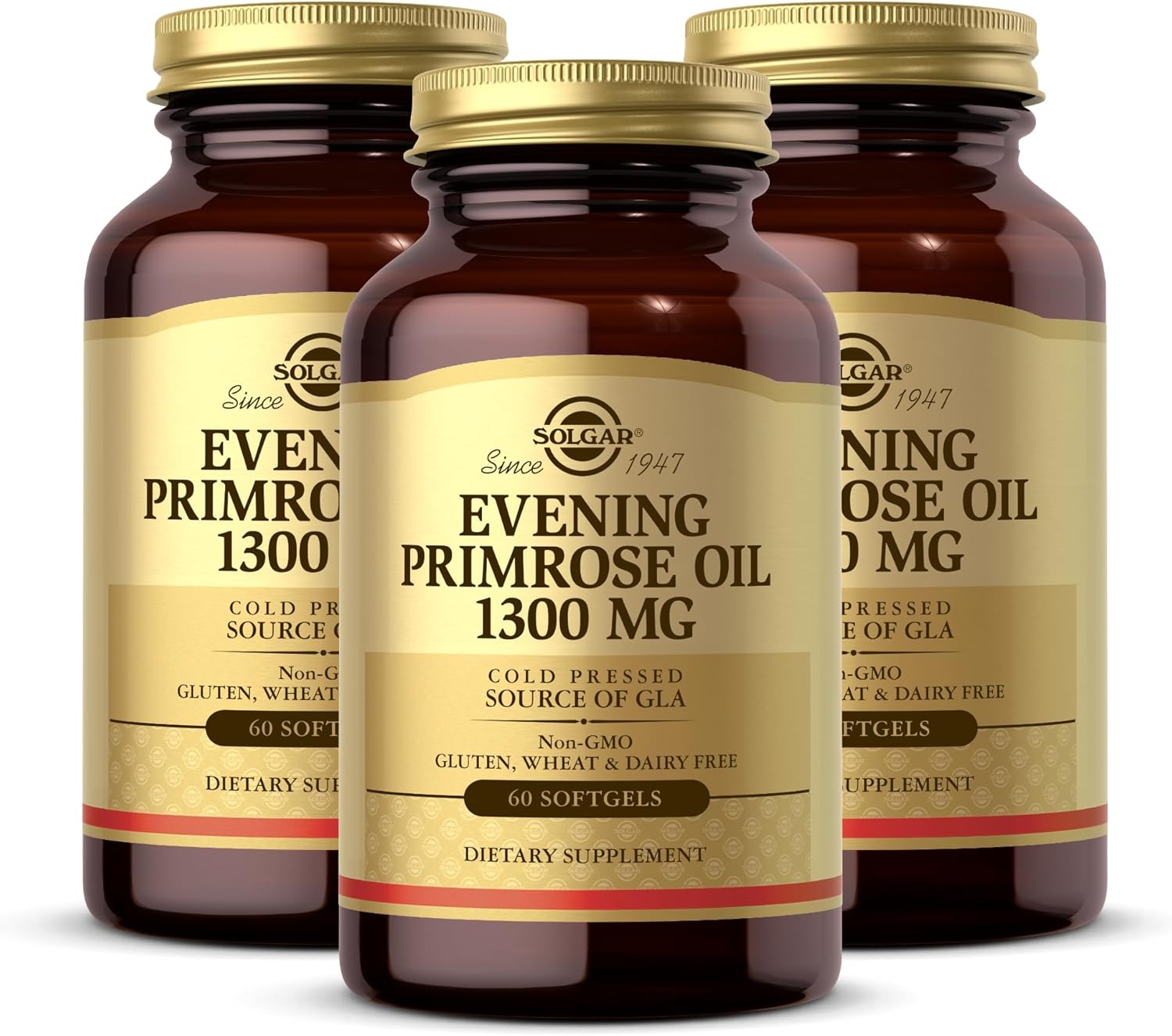 Solgar Evening Primrose Oil 1300 Mg - 60 Softgels, Pack Of 3 - Cold-Pressed Source Of Gla - Non-Gmo, Gluten Free - 180 Total Servings
