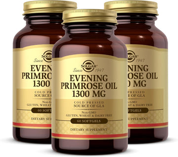 Solgar Evening Primrose Oil 1300 Mg - 60 Softgels, Pack Of 3 - Cold-Pressed Source Of Gla - Non-Gmo, Gluten Free - 180 Total Servings
