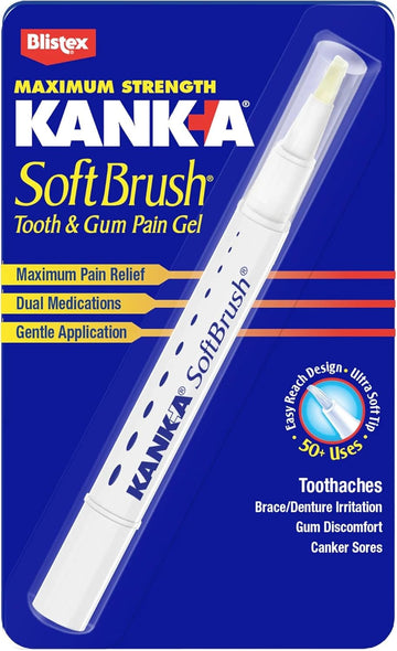 Kank-A Soft Brush Tooth & Mouth Pain Gel, Professional Strength, 0.07 Ounce, Dual Relief Formula For Toothaches, Gum & Other Mouth Pain, Easy To Use Pen Applicator, Fast-Acting Pain Relief