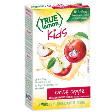 True Lemon Kids Crisp Apple (10 Packets) - Hydration, No Preservatives, No Artificial Flavors, No Sweeteners - Low Sugar Water Flavoring - Juice Powdered Drink Mix For Kids