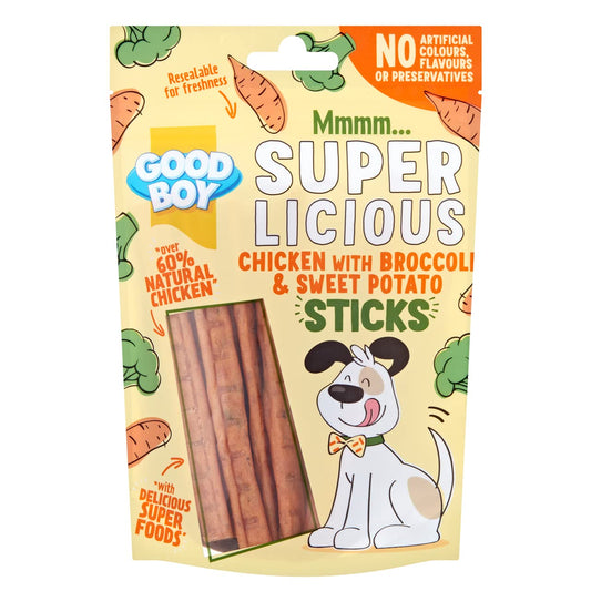 Good Boy Superlicious - Chicken With Broccoli & Sweet Potato Sticks Dog Treats - Box Of 12 X 100 G