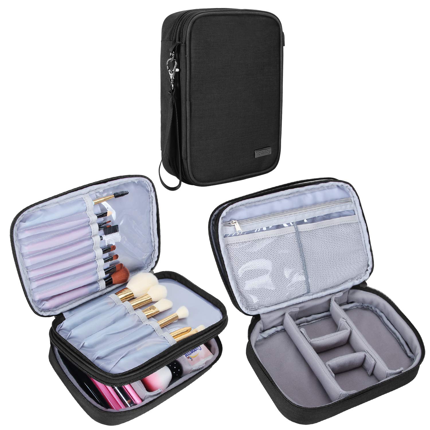 Teamoy Travel Makeup Brush Case(Up To 8.8"), Professional Makeup Train Organizer Bag With Handle Strap For Makeup Brushes And Makeup Essentials-Medium, Black(No Accessories Included)