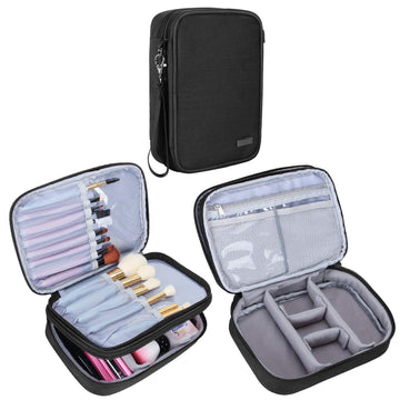 Teamoy Travel Makeup Brush Case(Up To 8.8"), Professional Makeup Train Organizer Bag With Handle Strap For Makeup Brushes And Makeup Essentials-Medium, Black(No Accessories Included)