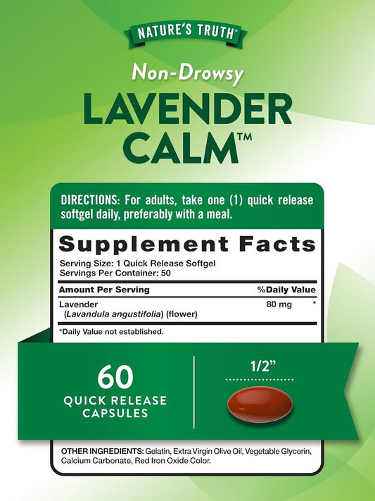 Nature'S Truth Lavender Calm Supplement | 50 Softgels | Non-Drowsy Herbal | Non-Gmo & Gluten Free Supplement