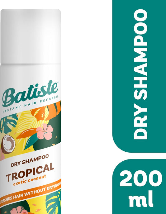 Batiste Dry Shampoo In Tropical 200Ml, Coconut & Floral Fragrance, No Rinse Spray To Refresh Hair In Between Washes
