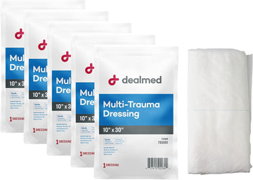 Dealmed 10" X 30" Multi-Trauma Dressing – Sterile Emergency Oversized Pad, Superior Absorbency, Protection And Padding, Wound Care Product For First Aid Kit (Pack Of 5)