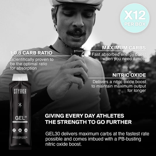 Gel30 Energy Gels By Styrkr - 30G Of Carbs - Pack Of 12 Energy Gels For Running & Cycling - Approved By Endurance Athletes - Advanced Dual-Carb Formulation - Gel30 12X Pack