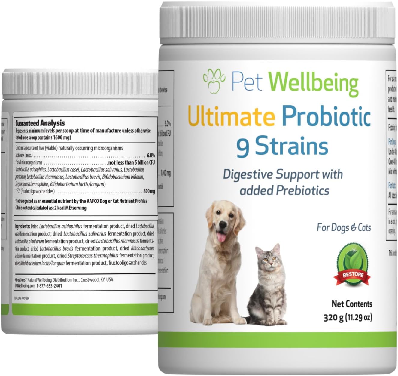 Pet Wellbeing Ultimate Probiotic 9 Strains For Dogs & Cats - Healthy Digestion, Immune Support, Urinary Tract Health - 11.29 Oz (320 G) Powder