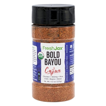 FreshJax Organic Cajun Seasoning (4.3 oz Bottle) | Non GMO, Gluten Free, Keto, Paleo, No Preservatives Bold Bayou Blend - Cajun Spice | Handcrafted in Jacksonville