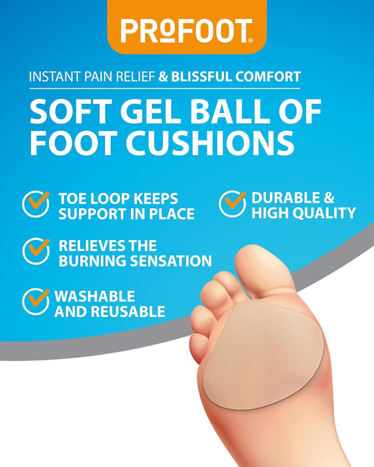 Profoot Soft Gel Ball Of Foot Cushions - Instant Pain Relief - Absorbs Shock, Reduces Friction & Redistributes Pressure - Ideal For Metatarsalgia And Morton'S Neuroma