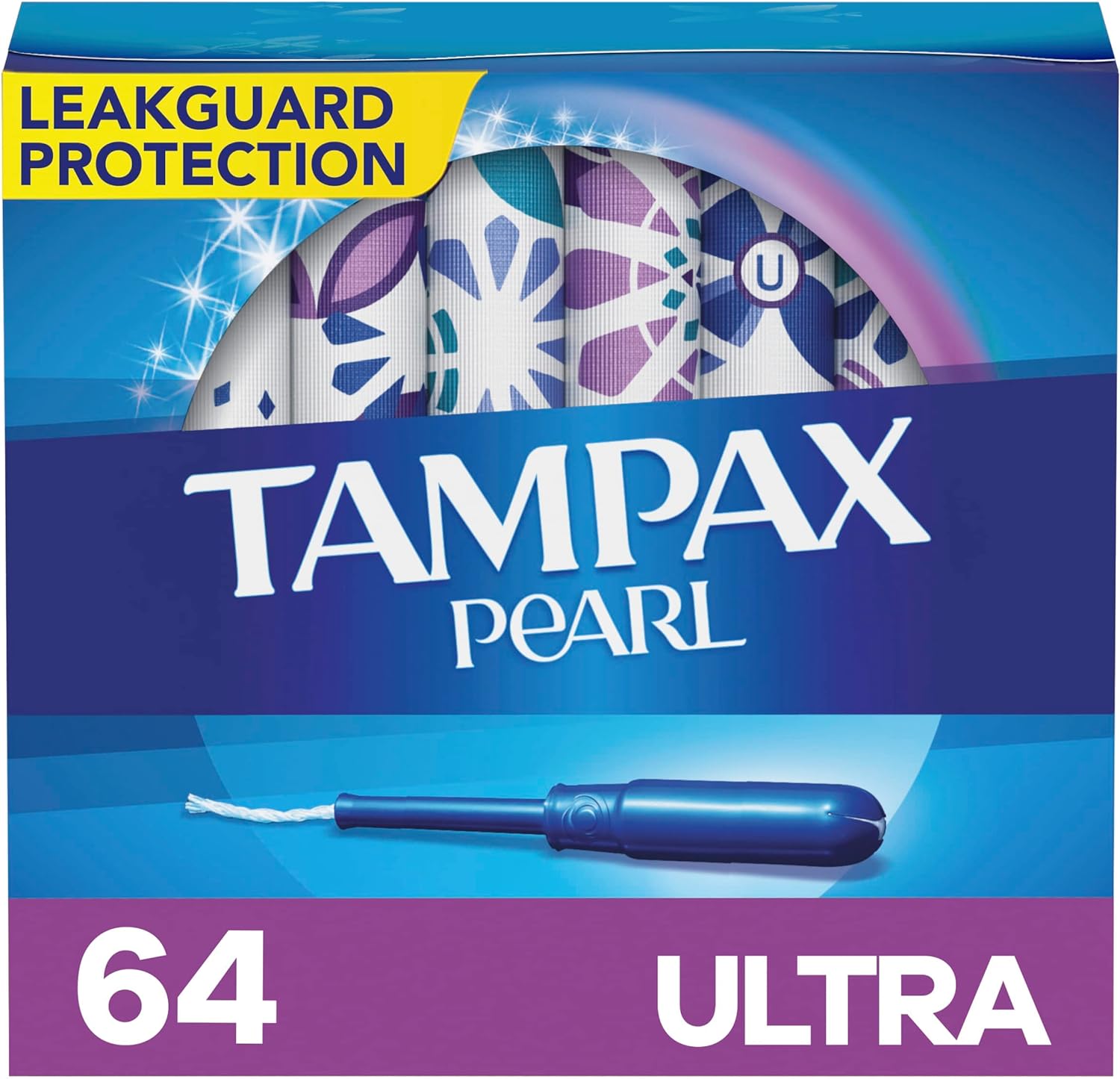 Tampax Pearl Tampons Ultra Absorbency with BPA-Free Plastic Applicator and LeakGuard Braid, Unscented, 32 Count x 2 Packs (64 Count total)