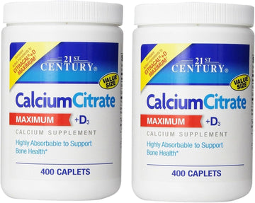 21st Century Calcium Citrate Plus D Maximum Caplets, 400 Count (Pack of 2)