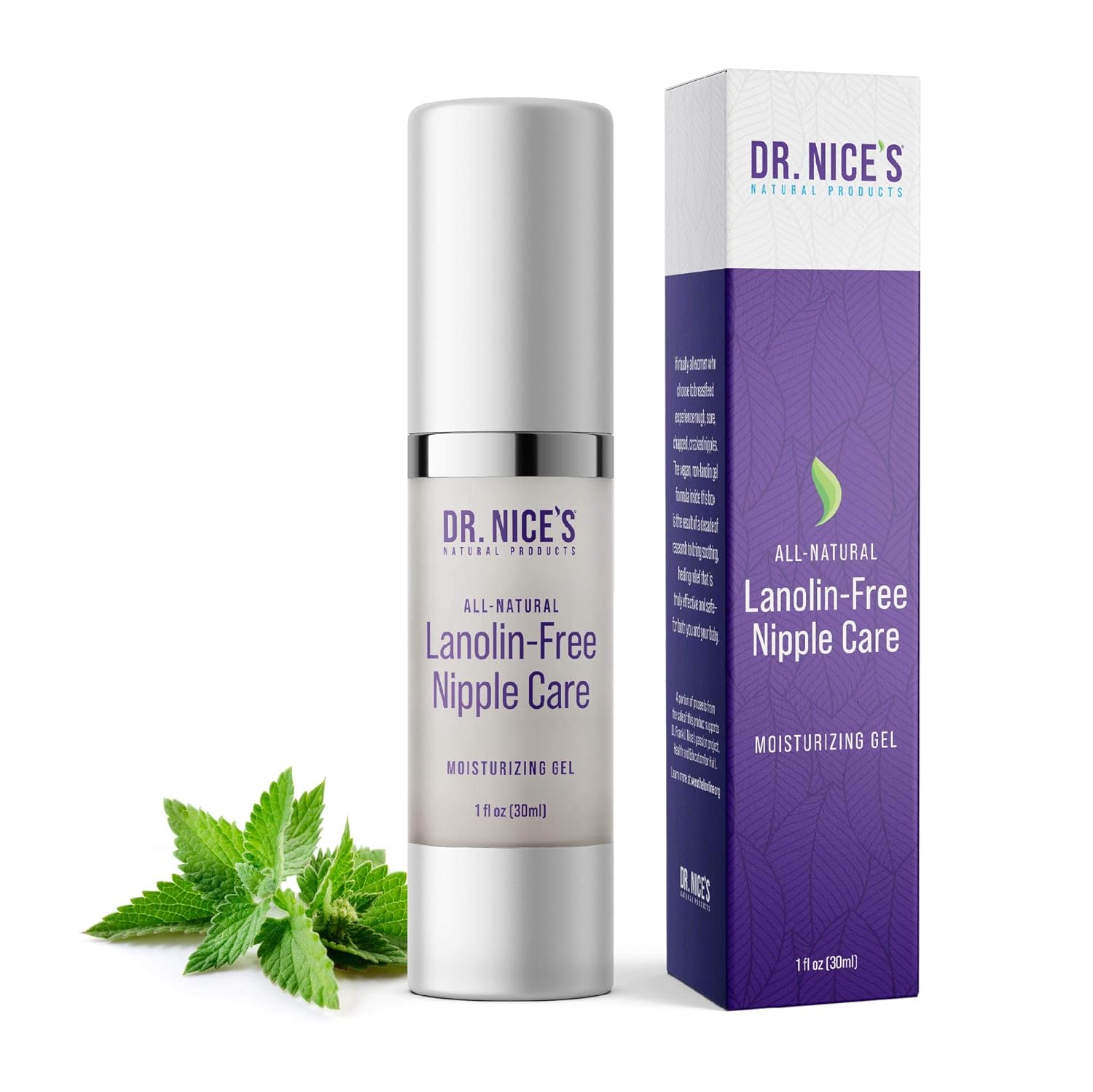 Dr. Nice's Moisturizing Gel - Lanolin-Free Nipple Cream for Breastfeeding - Nursing Essentials with Instant Cooling Relief for Sore Nipples - Water-Based Moisturizer Safe for Mom & Baby - (1 Fl. Oz)
