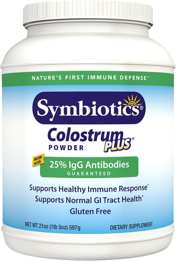 Symbiotics Colostrum Plus Powder 21 Oz (597 G) - Immunity Support - Promotes Athletic Performance And Optimal Iron Levels - Immunoglobulin - 25% Lgg Antibodies - Gluten Free