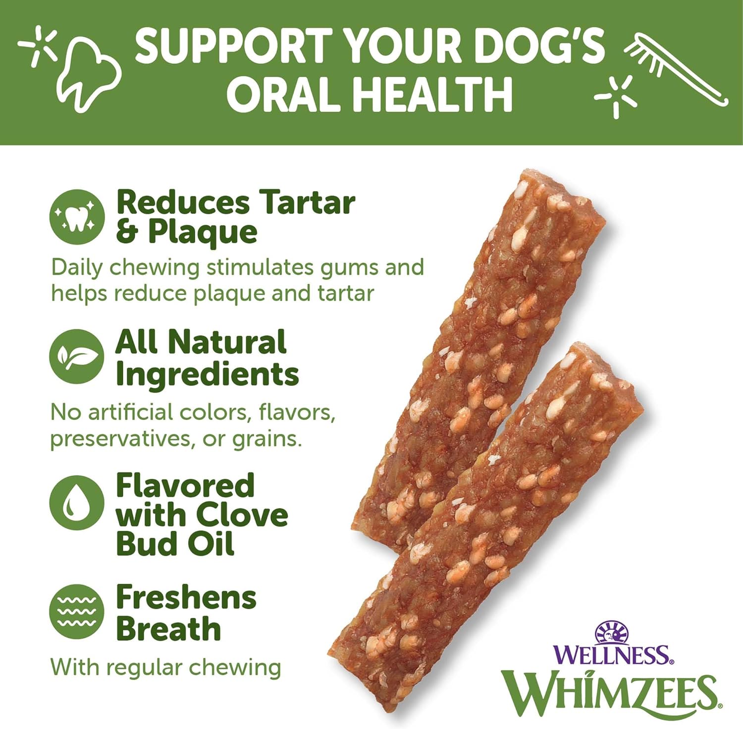 WHIMZEES by Wellness Veggie Strip Natural Dental Chews for Dogs, Long Lasting Treats, Grain-Free, Freshens Breath, Medium Breed, 14 count : Pet Supplies