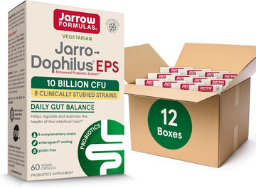 Jarrow Formulas Jarro-Dophilus Eps Probiotics 10 Billion Cfu, Dietary Supplement For Intestinal Tract Support, Gut Health Supplements For Women And Men, 60 Veggie Capsules, 30 Day Supply (Pack Of 12)