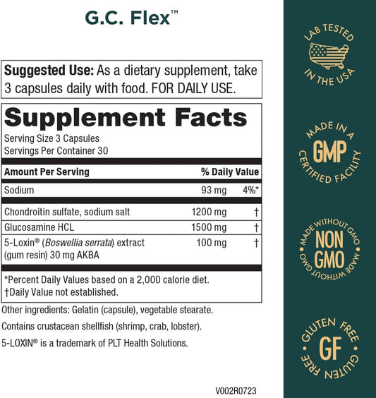 Purity Products G.C. Flex (Glucosamine and Chondroitin Sulfate Super Formula) - Supports Joint + Cartilage Health + Healthy Muscles + Connective Tissue - Promotes Joint Flexibility - 90 Capsules from