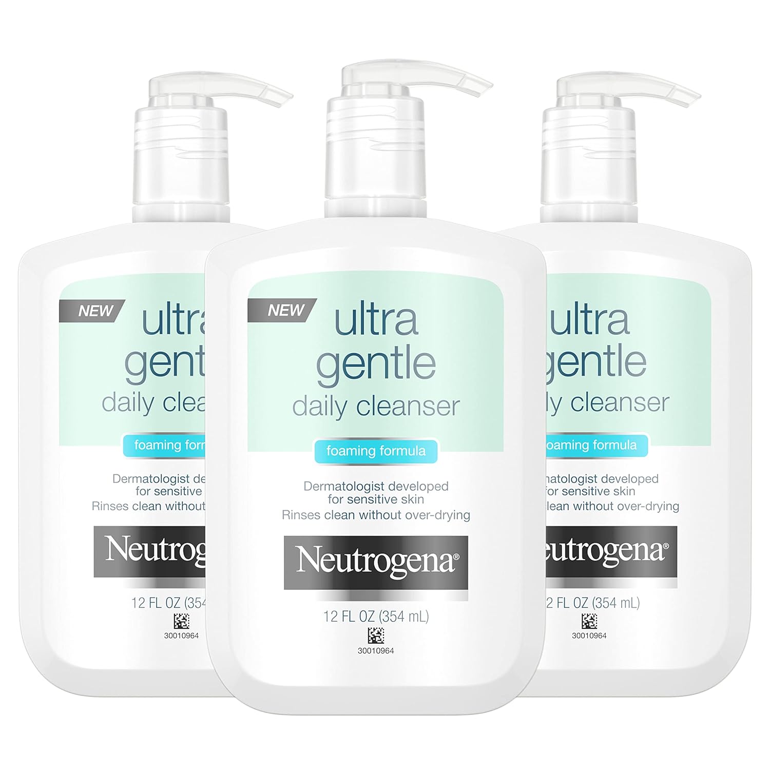 Neutrogena Ultra Gentle Foaming Facial Cleanser, Hydrating Face Wash For Sensitive Skin, Gently Cleanses Face Without Over Drying, Oil-Free, Soap-Free, 12. Fl. Oz, Pack Of 3