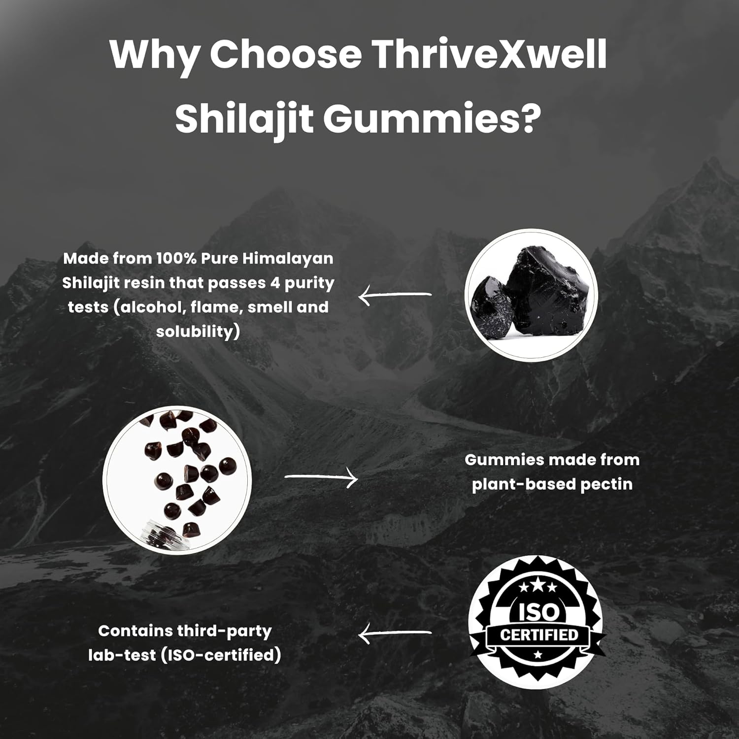 Thrivexwell Pure Himalayan Shilajit Resin Potency Gummies Supplement For Men & Women | 1000Mg Sugar Free 85+ Trace Minerals | Immumity, Energy, Vitality & Brain | Natural Raspberry Flavor (60 Count) : Health & Household