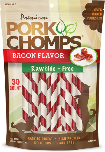 Pork Chomps Baked Pork Skin Dog Chews, 5-Inch Mini Twists, Bacon Flavor Wrap, 30 Count