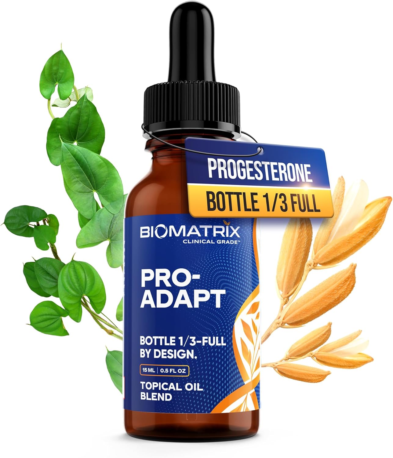 Biomatrix Progesterone, Micronized With Rice Bran Oil And Vitamin E | Bottle Is 1/3 Full By Design Pro-Adapt 15 Ml | 30-60 Day Supply