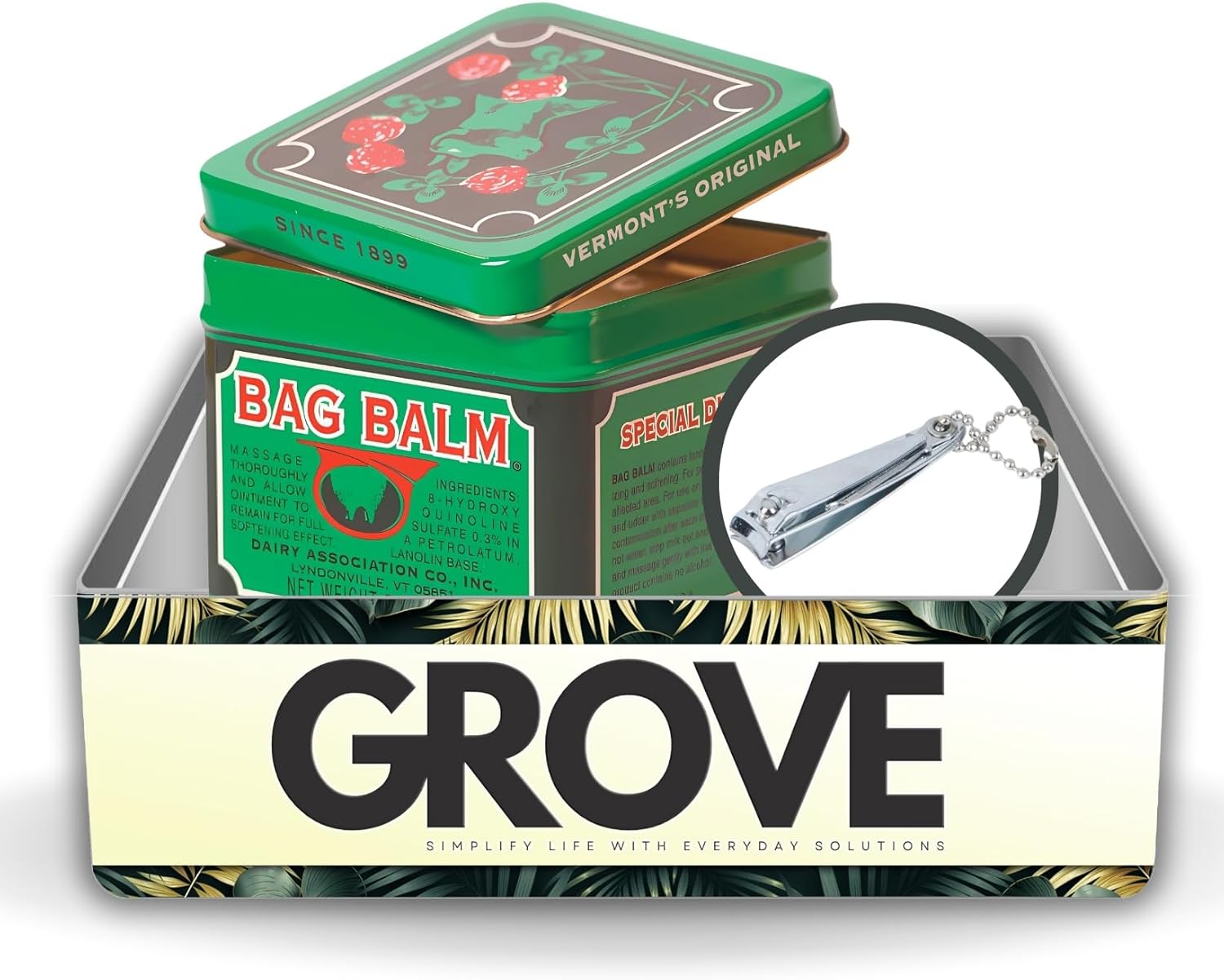 Grove Vermont'S Original Udder Bag Balm Ointment 8 Oz Bundle With Nail Clipper - Moisturizing Balm For Dry Cracked Feet And Hands - Original Bag Balm For Effective Skin Relief And Care - (2 Items)