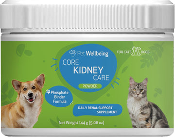 Pet Wellbeing Core Kidney Care For Cats & Dogs - Daily Phosphate Binder With Fos, Chitosan, Probiotics, Reishi - Vet-Formulated - 5.08 Oz (144 G) Powder