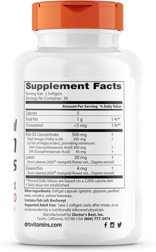 Doctor'S Best Natural Vision Enhancers Contain Lutemax 2020, Supports Eye Health, Sharper Vision, Helps Filter Out Blue-Light, 60 Softgels