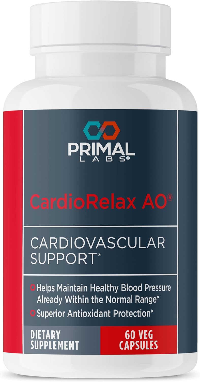 Primal Health Cardiorelax Ao - Coenzyme Q10 Formula, Bioperine + Olive Leaf Extract - 60 Capsules