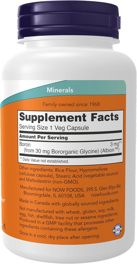 Now Supplements, Boron 3 Mg (Bororganic Glycine), Structural Support*, 250 Veg Capsules