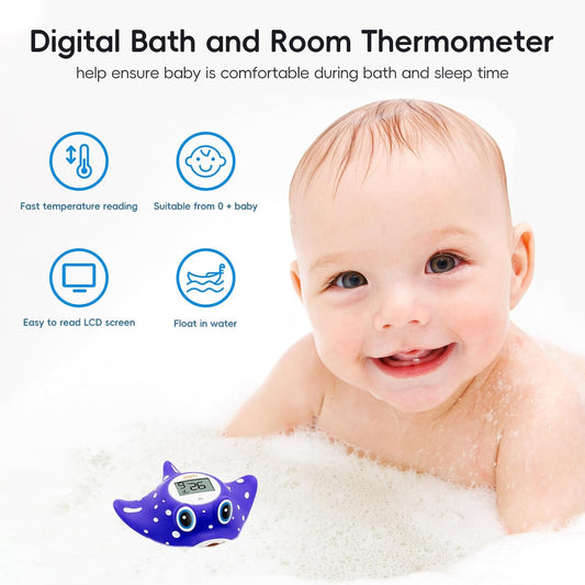 b&h Baby Bath & Room Temperature Thermometer - Digital Infant Bathtub Thermometer, Safe Toddlers Tub Time Floating Toy - Manta Ray