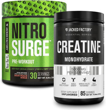Jacked Factory Nitrosurge Pre-Workout In Sour Peach Rings & Creatine Monohydrate For Men & Women