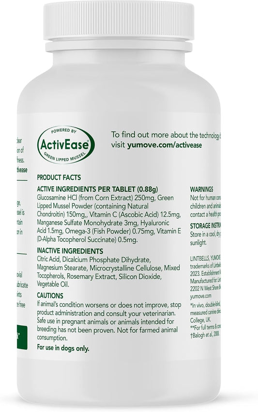 Yumove Hip & Joint Supplement For Dogs With Glucosamine, Hyaluronic Acid, Green Lipped Mussel & Omega 3 Joint Supplement - Regular And Advanced Strength (60Ct, Chewable Tablets)