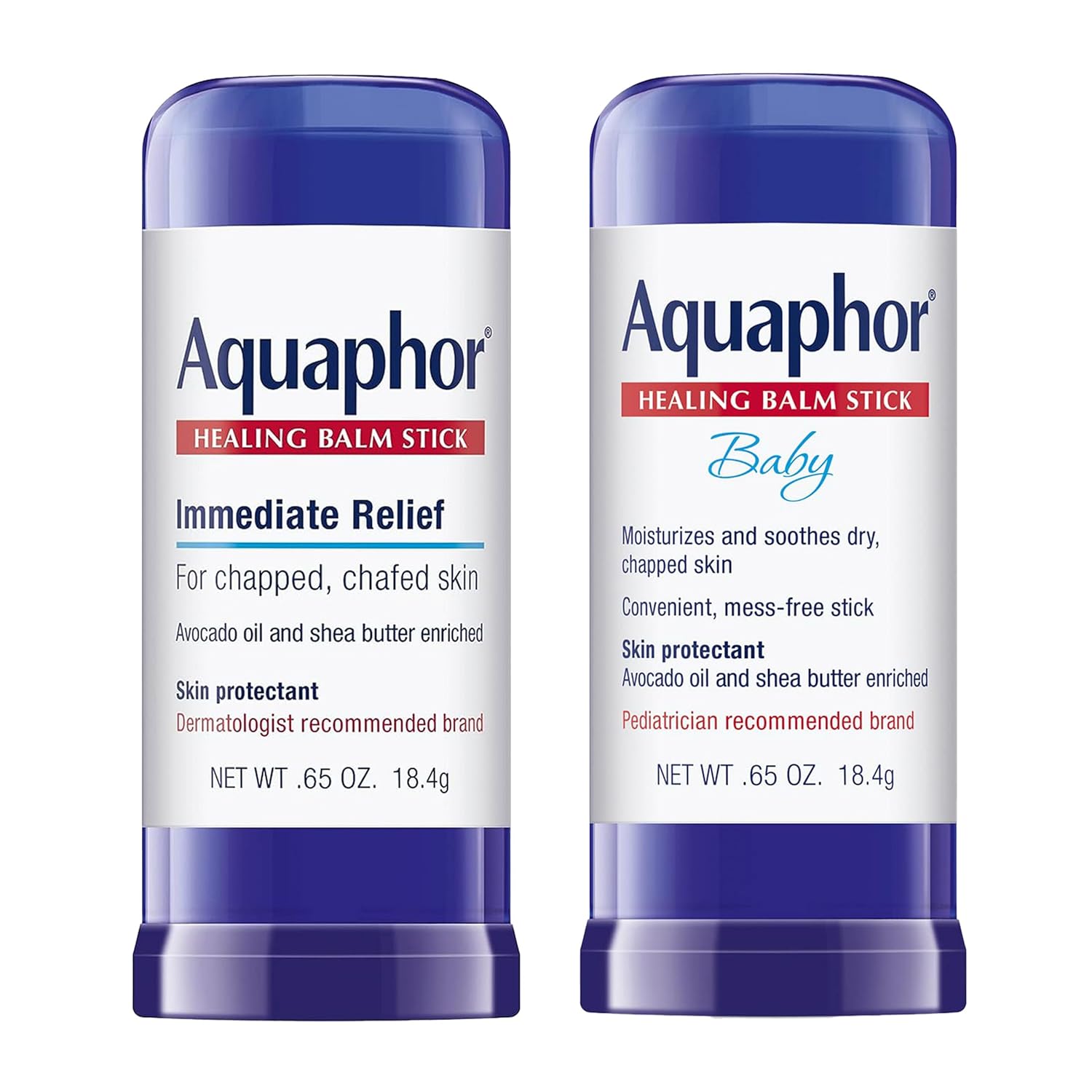 Aquaphor Healing Balm Skin Care Set With Avocado Oil And Shea Butter, Soothes Dry, Chapped Skin, Healing Balm Stick Skin Protectant, 0.65 Oz Baby Healing Balm Stick, 0.65 Oz