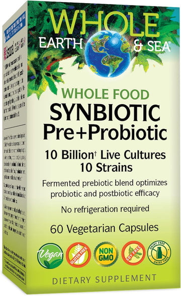 Natural Factors Whole Earth & Sea from, Whole Food Synbiotic Pre + Probiotic, Fermented Digestive Enzymes, 60 Vegetarian Capsules