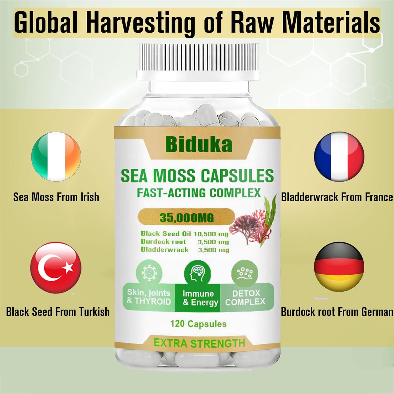 Biduka 35,000mg Irish Sea Moss Capsules with Black Seeds, Bladderwrack