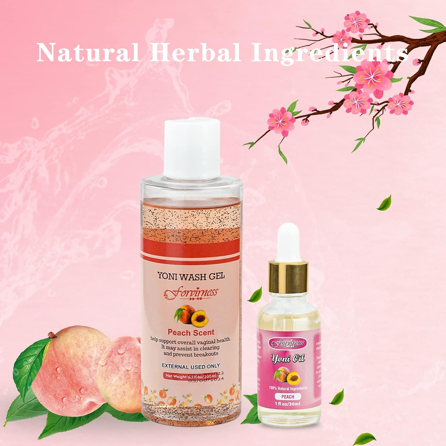 forvirness Natural Feminine Wash Yoni Oil Set, Vaginal Wash with Cleaning Factor, Yoni Wash for Women pH Balance,1 fl.oz Peach Feminine Oil & 6.7 fl.oz Intimate Wash : Health & Household