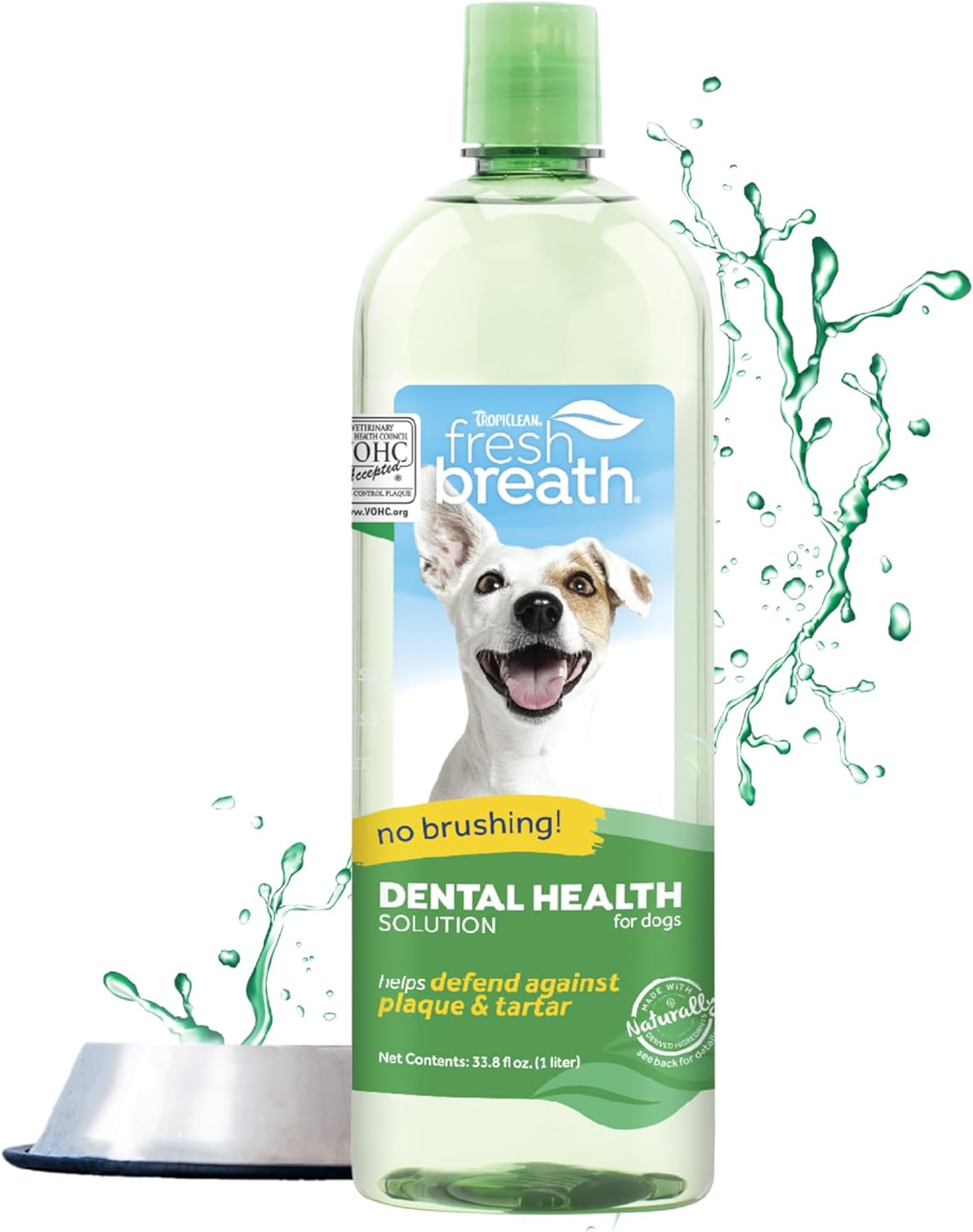 TropiClean Fresh Breath Dog Teeth Cleaning – Dog Dental Care for Bad Breath - Breath Freshener - Water Additive Mouthwash – Helps Remove Plaque Off Dogs Teeth, Original, 1L?FBWA33.8Z