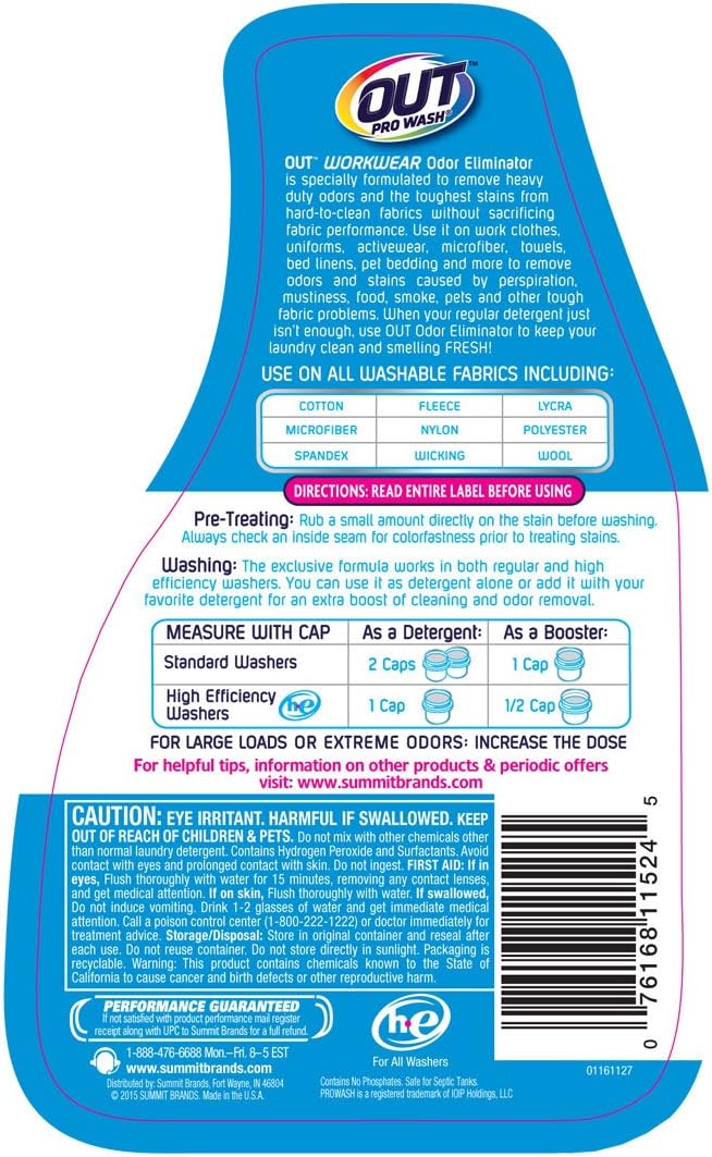 OUT ProWash Workwear Odor Eliminator (22 fl oz, 2 Pack) : Health & Household