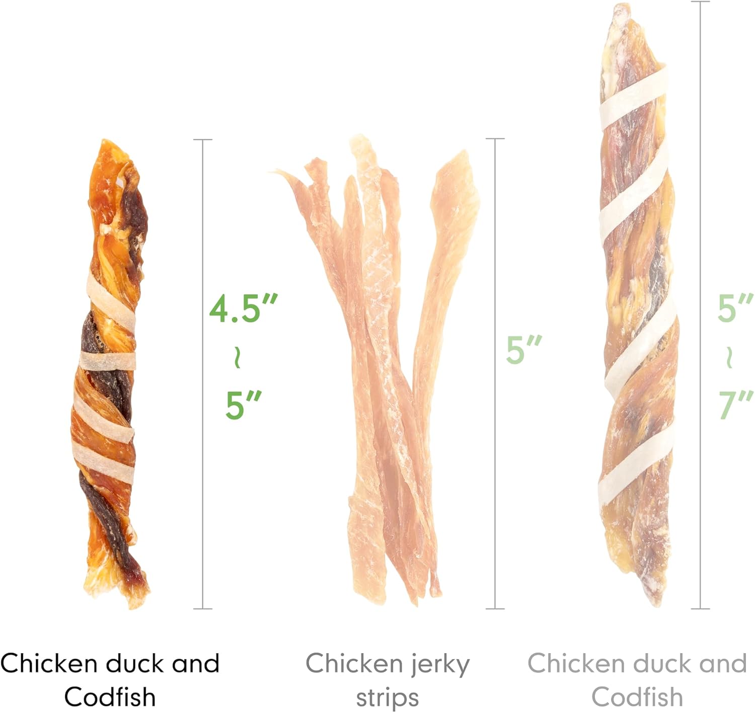 MON2SUN Dog Treats, Triple Flavor Jerky Twist Sticks, 4.5-5 Inch Chicken Duck and Codfish Sticks Dog Chews for Small Dogs, Healthy Dog Snacks, 17.64 oz (50 Count-Pack of 1) : Pet Supplies